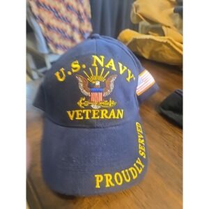 US NAVY USN VETERAN VET EMBROIDERED BASEBALL CAP HAT CANVAS ADJUSTABLE USA FLAG